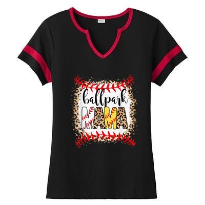 Ballpark Mama Ball Happy Mothers Day Bleached Ladies Halftime Notch Neck Tee