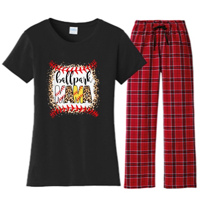 Ballpark Mama Ball Happy Mothers Day Bleached Women's Flannel Pajama Set