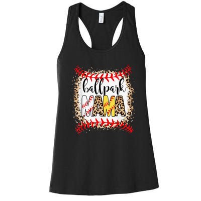 Ballpark Mama Ball Happy Mothers Day Bleached Women's Racerback Tank