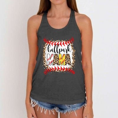 Ballpark Mama Ball Happy Mothers Day Bleached Women's Knotted Racerback Tank