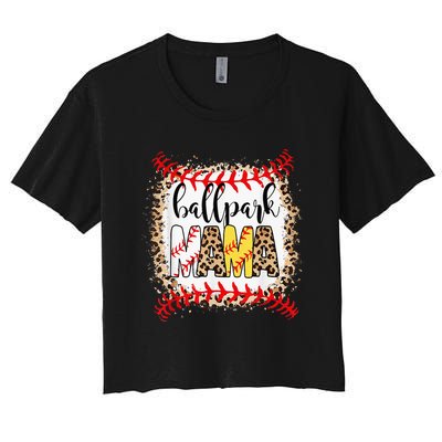 Ballpark Mama Ball Happy Mothers Day Bleached Women's Crop Top Tee