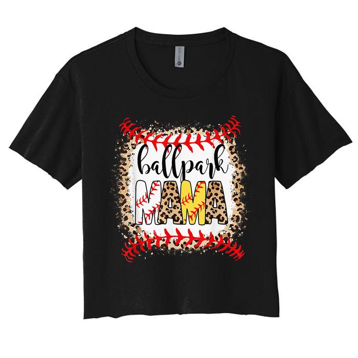 Ballpark Mama Ball Happy Mothers Day Bleached Women's Crop Top Tee