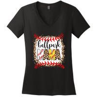 Ballpark Mama Ball Happy Mothers Day Bleached Women's V-Neck T-Shirt