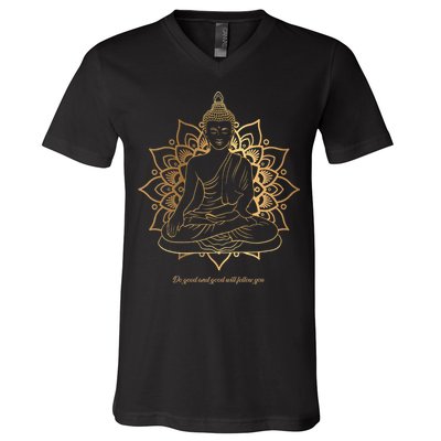 Buddha Mandala Buddhist Mindfulness Buddhism Spiritual V-Neck T-Shirt