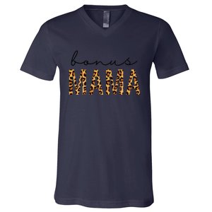 Bonus Mama Bonus Mom Stepmom Leopard Print MotherS Day Gift V-Neck T-Shirt