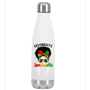 Black Messy Bun Blm Juneteenth Celebrate Indepedence Great Gift Stainless Steel Insulated Water Bottle