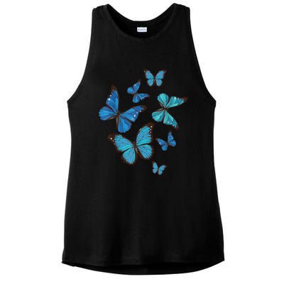 Blue Morpho Butterfly Swarm Lepidoptera Lover Entomologist Ladies PosiCharge Tri-Blend Wicking Tank