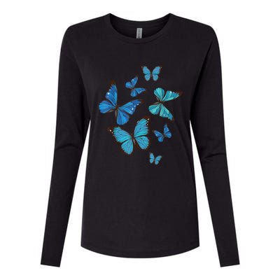 Blue Morpho Butterfly Swarm Lepidoptera Lover Entomologist Womens Cotton Relaxed Long Sleeve T-Shirt