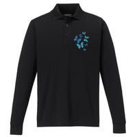 Blue Morpho Butterfly Swarm Lepidoptera Lover Entomologist Performance Long Sleeve Polo