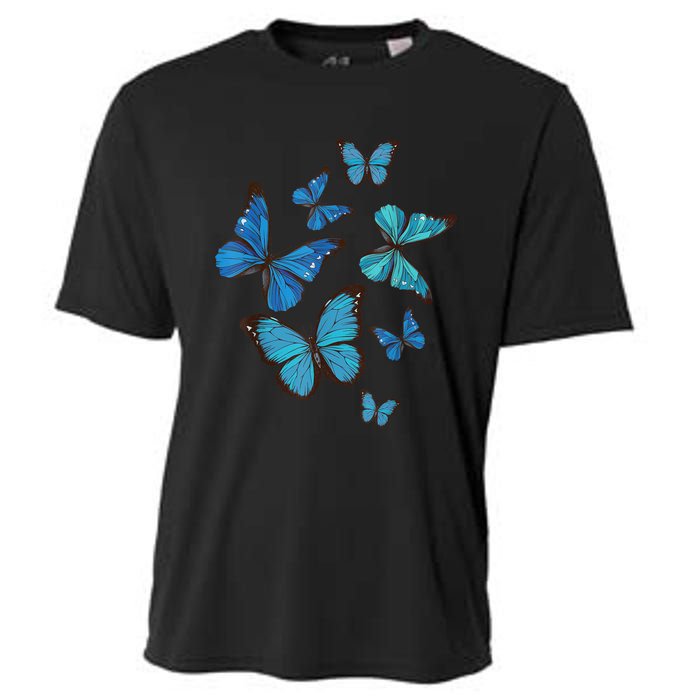 Blue Morpho Butterfly Swarm Lepidoptera Lover Entomologist Cooling Performance Crew T-Shirt