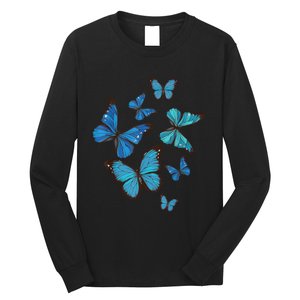 Blue Morpho Butterfly Swarm Lepidoptera Lover Entomologist Long Sleeve Shirt