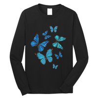 Blue Morpho Butterfly Swarm Lepidoptera Lover Entomologist Long Sleeve Shirt