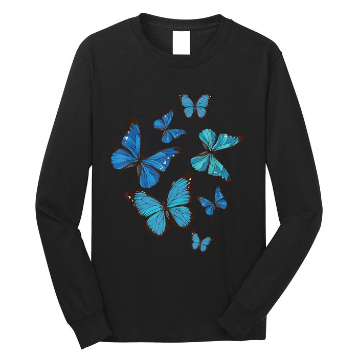 Blue Morpho Butterfly Swarm Lepidoptera Lover Entomologist Long Sleeve Shirt