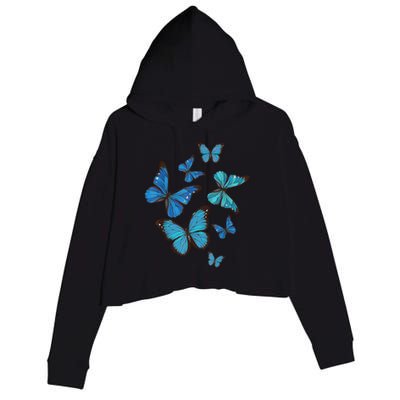 Blue Morpho Butterfly Swarm Lepidoptera Lover Entomologist Crop Fleece Hoodie