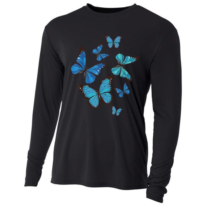 Blue Morpho Butterfly Swarm Lepidoptera Lover Entomologist Cooling Performance Long Sleeve Crew