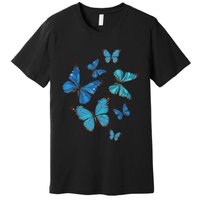 Blue Morpho Butterfly Swarm Lepidoptera Lover Entomologist Premium T-Shirt