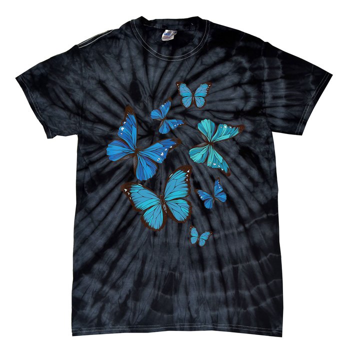 Blue Morpho Butterfly Swarm Lepidoptera Lover Entomologist Tie-Dye T-Shirt