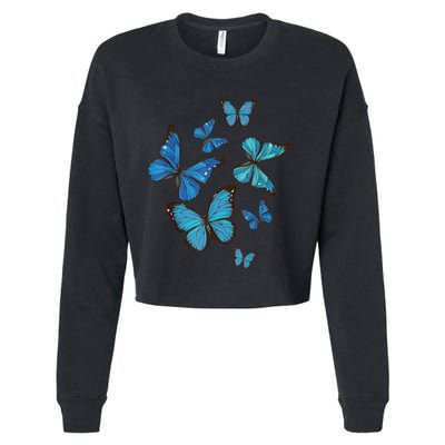 Blue Morpho Butterfly Swarm Lepidoptera Lover Entomologist Cropped Pullover Crew