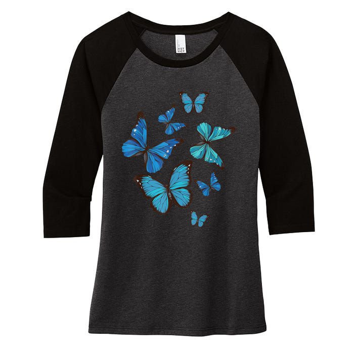 Blue Morpho Butterfly Swarm Lepidoptera Lover Entomologist Women's Tri-Blend 3/4-Sleeve Raglan Shirt