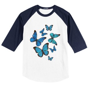 Blue Morpho Butterfly Swarm Lepidoptera Lover Entomologist Baseball Sleeve Shirt