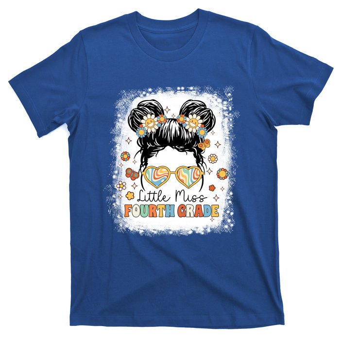 Bleached Messy Bun Cute Little Miss Fourth Grade Groovy Great Gift T-Shirt