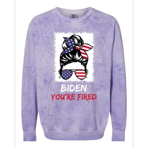 Bleached Messy Bun Biden YouRe Fired Fire Biden Elect Trump Gift Colorblast Crewneck Sweatshirt