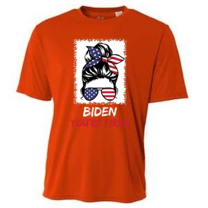 Bleached Messy Bun Biden YouRe Fired Fire Biden Elect Trump Gift Cooling Performance Crew T-Shirt