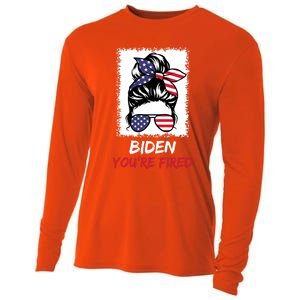 Bleached Messy Bun Biden YouRe Fired Fire Biden Elect Trump Gift Cooling Performance Long Sleeve Crew