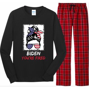 Bleached Messy Bun Biden YouRe Fired Fire Biden Elect Trump Gift Long Sleeve Pajama Set