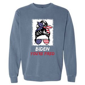 Bleached Messy Bun Biden YouRe Fired Fire Biden Elect Trump Gift Garment-Dyed Sweatshirt