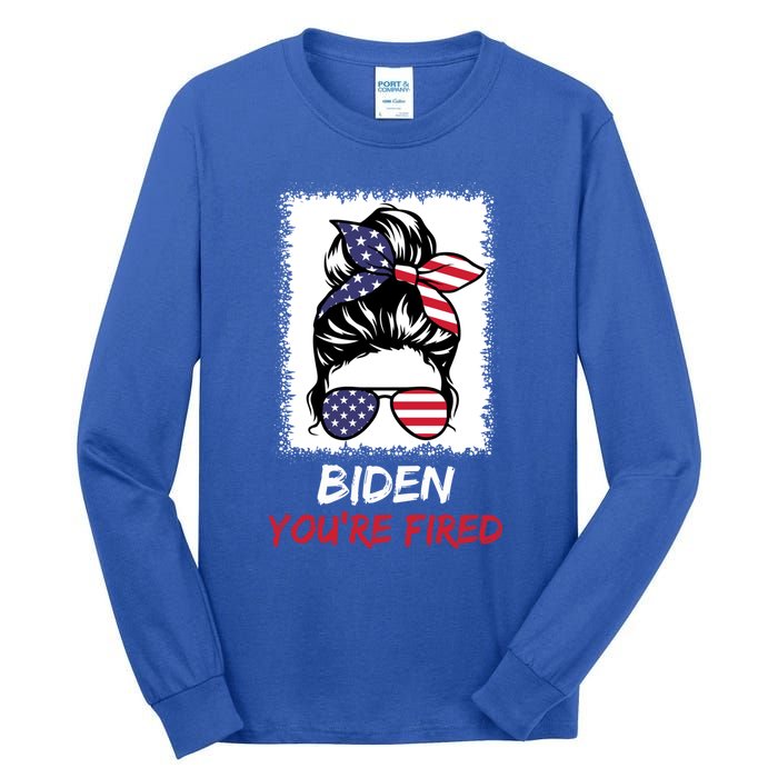 Bleached Messy Bun Biden YouRe Fired Fire Biden Elect Trump Gift Tall Long Sleeve T-Shirt