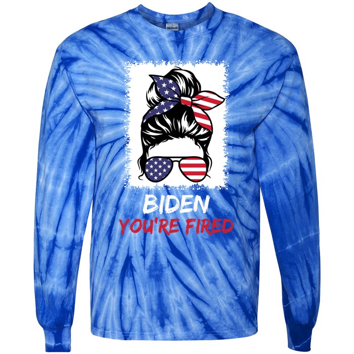 Bleached Messy Bun Biden YouRe Fired Fire Biden Elect Trump Gift Tie-Dye Long Sleeve Shirt