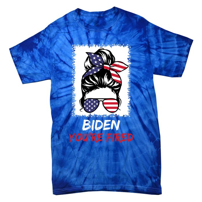 Bleached Messy Bun Biden YouRe Fired Fire Biden Elect Trump Gift Tie-Dye T-Shirt