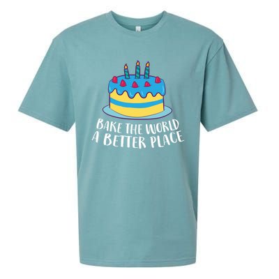 Baking Mom Bake The World A Better Place Cake Baking Cool Gift Sueded Cloud Jersey T-Shirt