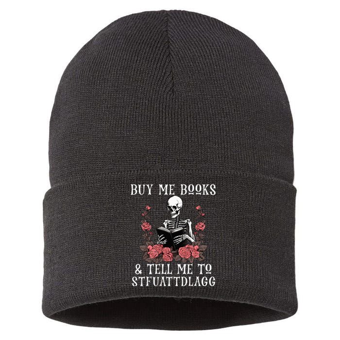 Buy Me Books And Tell Me To Stfuattdlagg Funny Skeleton Sustainable Knit Beanie