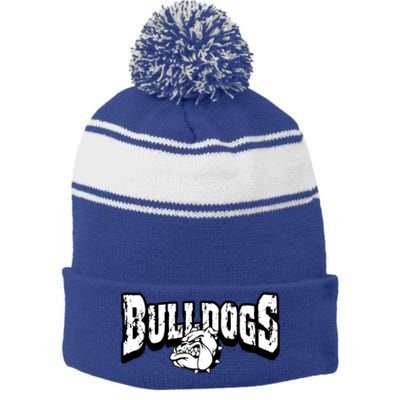 Bulldogs Mascot Back To School Team Spirit Stripe Pom Pom Beanie