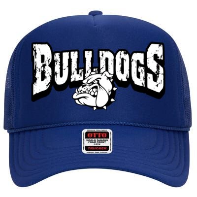 Bulldogs Mascot Back To School Team Spirit High Crown Mesh Back Trucker Hat