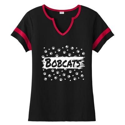 Bobcats Mascot Back To School Spirit Footprint Heart Squad Ladies Halftime Notch Neck Tee