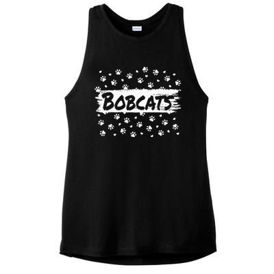 Bobcats Mascot Back To School Spirit Footprint Heart Squad Ladies PosiCharge Tri-Blend Wicking Tank