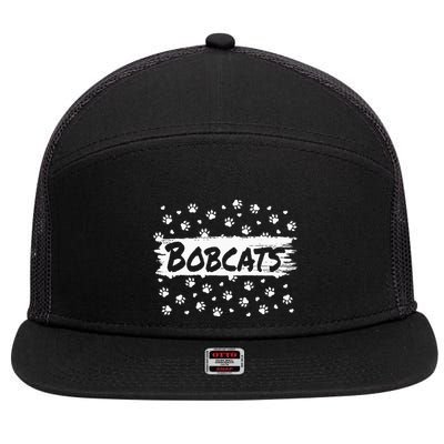 Bobcats Mascot Back To School Spirit Footprint Heart Squad 7 Panel Mesh Trucker Snapback Hat