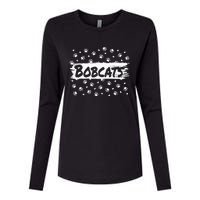 Bobcats Mascot Back To School Spirit Footprint Heart Squad Womens Cotton Relaxed Long Sleeve T-Shirt