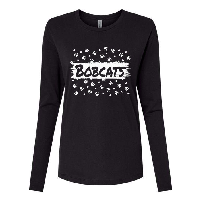 Bobcats Mascot Back To School Spirit Footprint Heart Squad Womens Cotton Relaxed Long Sleeve T-Shirt