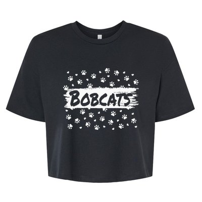 Bobcats Mascot Back To School Spirit Footprint Heart Squad Bella+Canvas Jersey Crop Tee