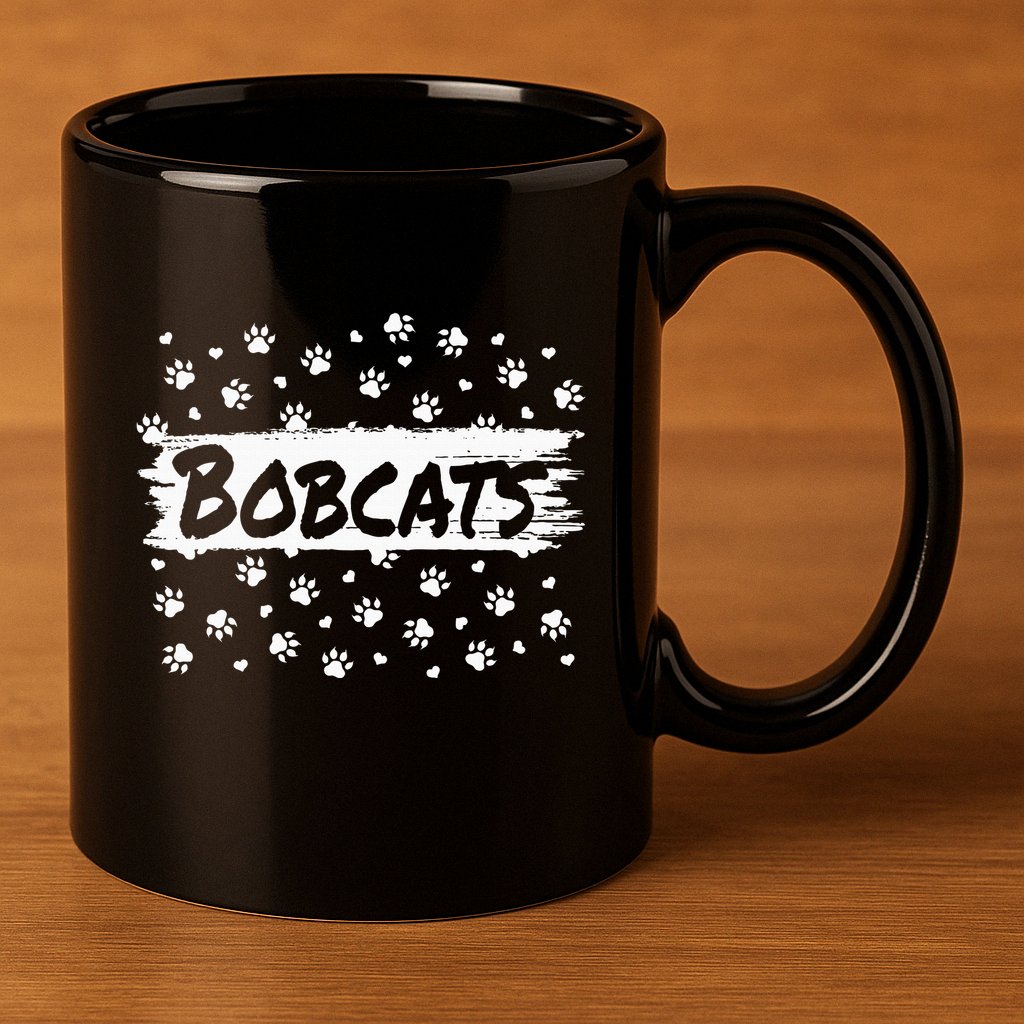 Bobcats Mascot Back To School Spirit Footprint Heart Squad 11oz C Handle Ceramic Mug