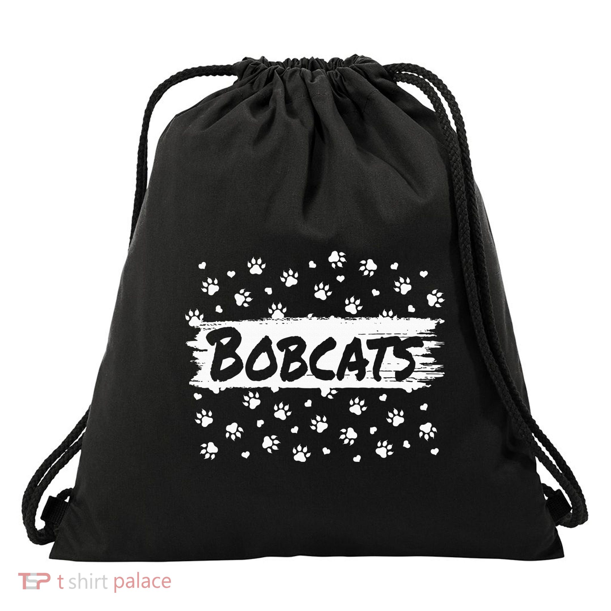 Bobcats Mascot Back To School Spirit Footprint Heart Squad Drawstring Bag