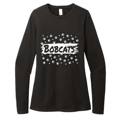 Bobcats Mascot Back To School Spirit Footprint Heart Squad Womens CVC Long Sleeve Shirt