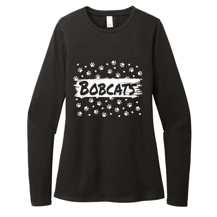 Bobcats Mascot Back To School Spirit Footprint Heart Squad Womens CVC Long Sleeve Shirt