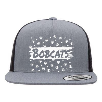 Bobcats Mascot Back To School Spirit Footprint Heart Squad Flat Bill Trucker Hat