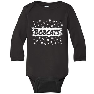 Bobcats Mascot Back To School Spirit Footprint Heart Squad Baby Long Sleeve Bodysuit