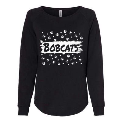 Bobcats Mascot Back To School Spirit Footprint Heart Squad Womens California Wash Sweatshirt